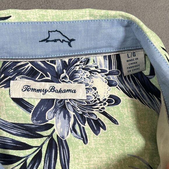 Tommy Bahama Camp Shirt Shirt Men Large Green‎ Blue Goa Gardens Tropical Silk - Picture 3 of 9